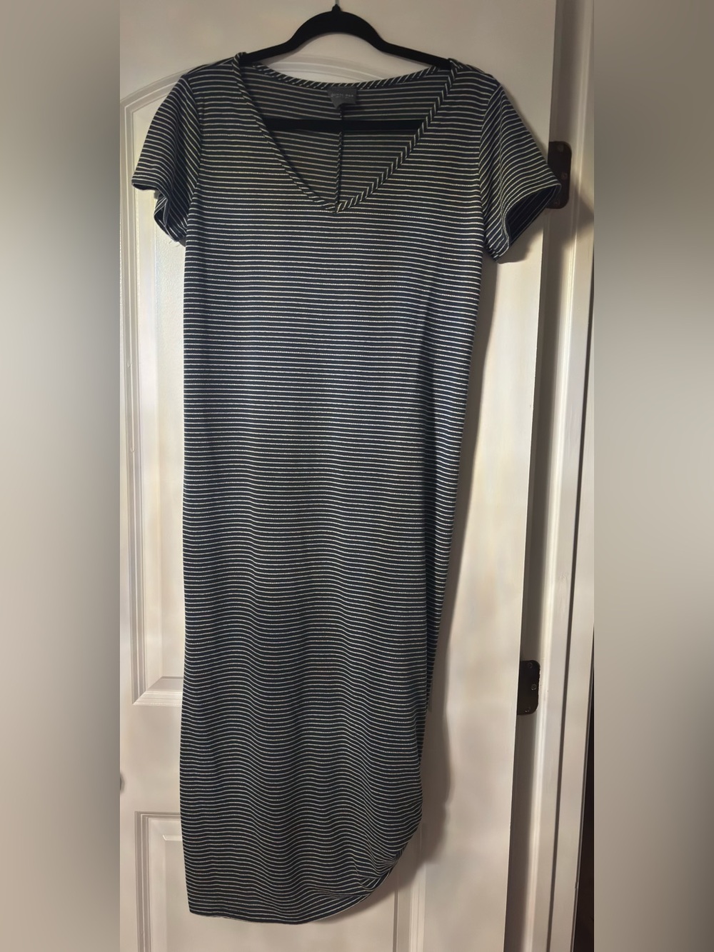 Olivia Rae Navy and White Striped Short-Sleeve Maxi Dress
